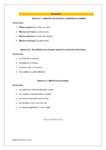 La phrase nominale et la phrase verbale exercices PDF et interactifs